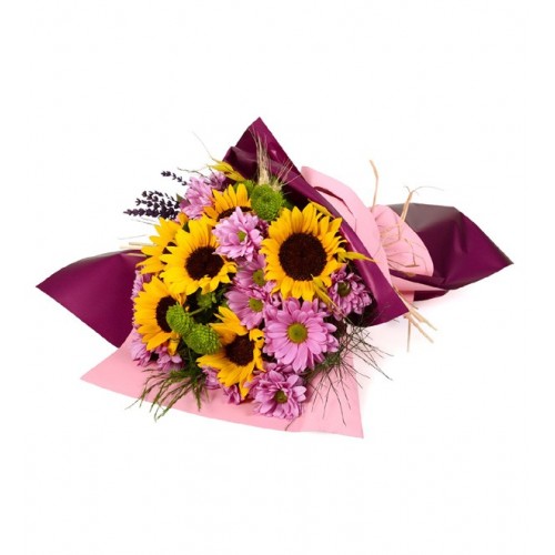 Ayçiçekleri ve Karışık Renkli Krizantemler