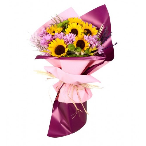 Ayçiçekleri ve Karışık Renkli Krizantemler