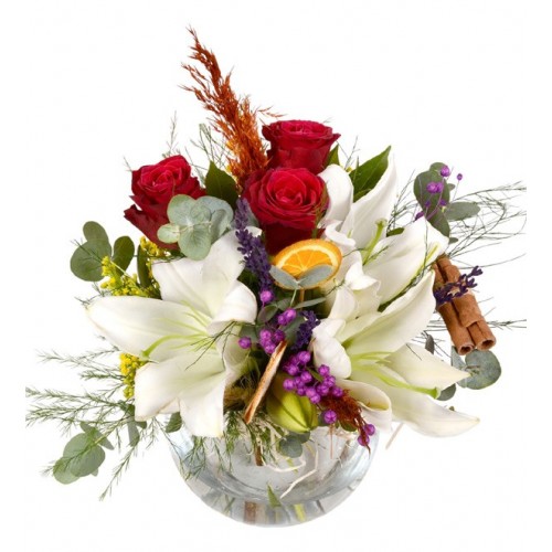 Meleğim Beyaz Lilyum ve Kırmızı Gül