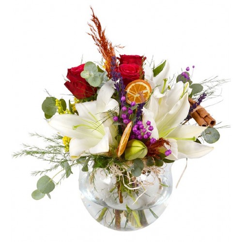 Meleğim Beyaz Lilyum ve Kırmızı Gül